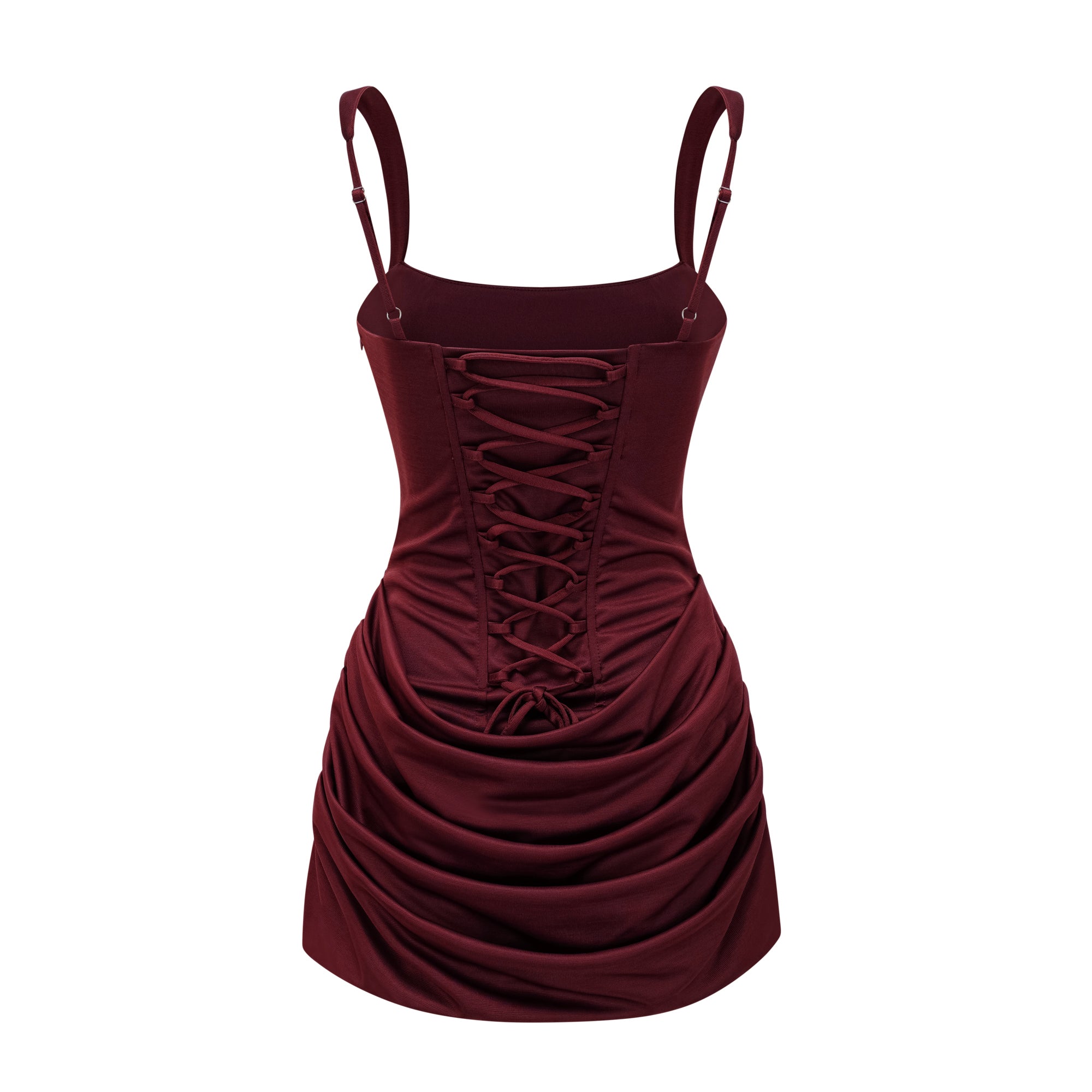 فستان قصير ضيق باللون الأحمر مع كشكشة من Paulette