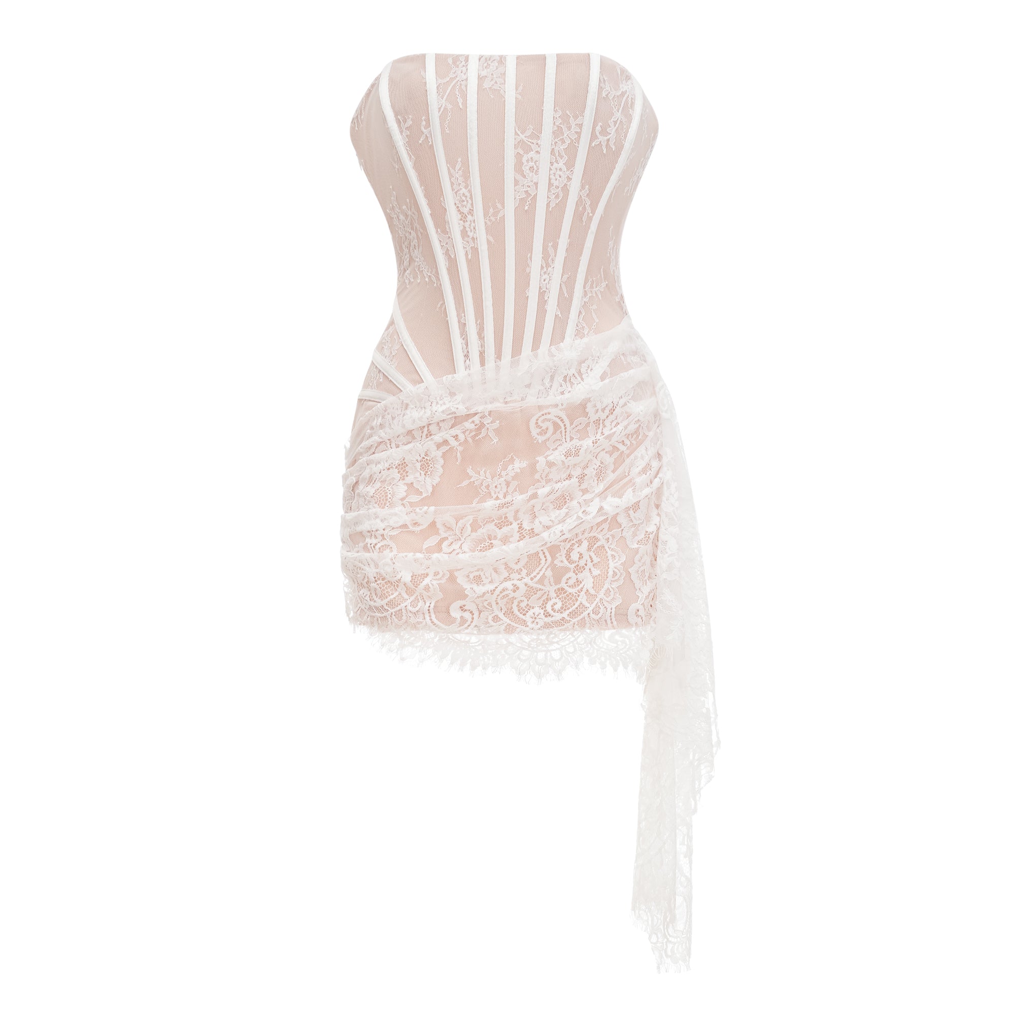 مجموعة فستان وتنورة من الدانتيل الأبيض المزين بالزهور من Margherita