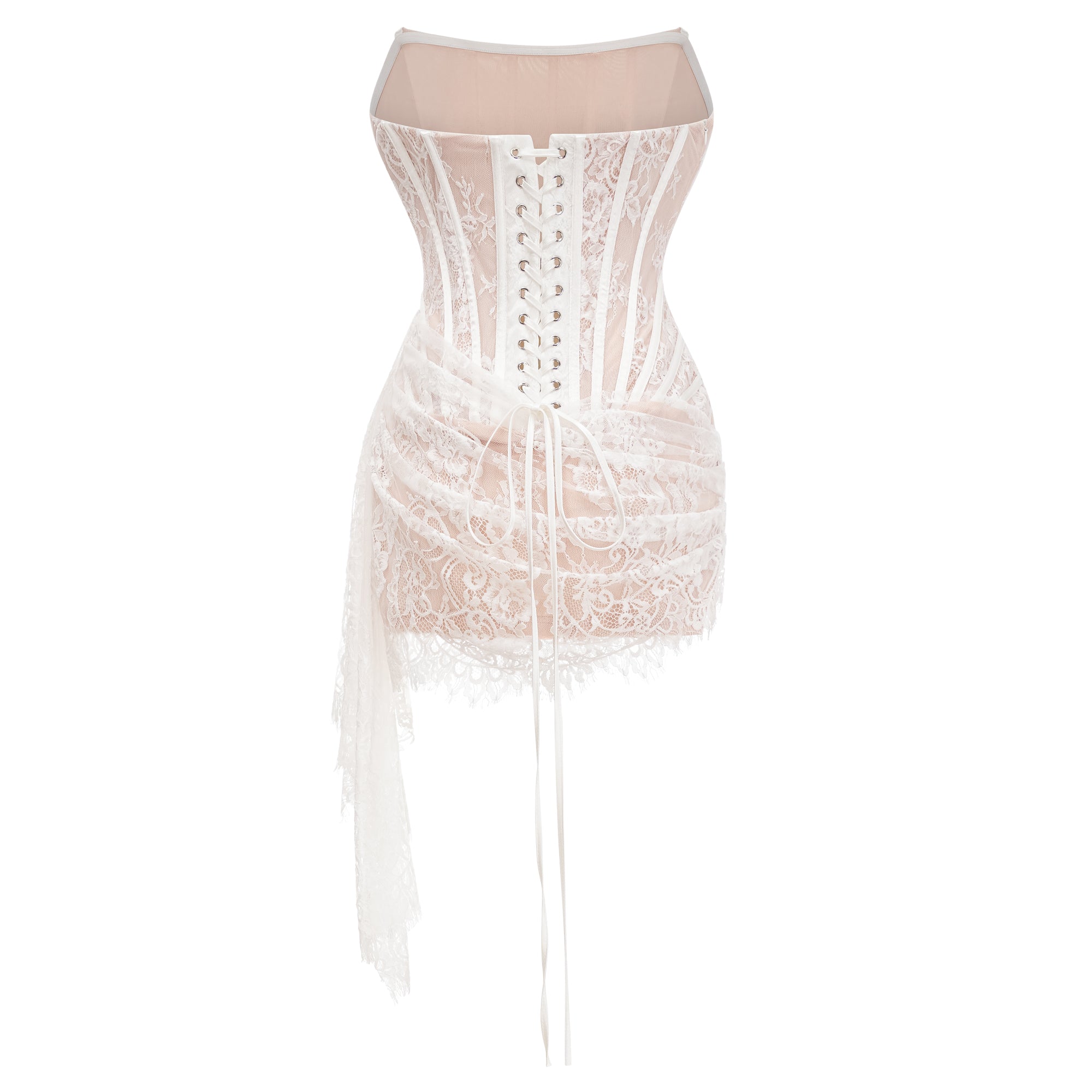 مجموعة فستان وتنورة من الدانتيل الأبيض المزين بالزهور من Margherita