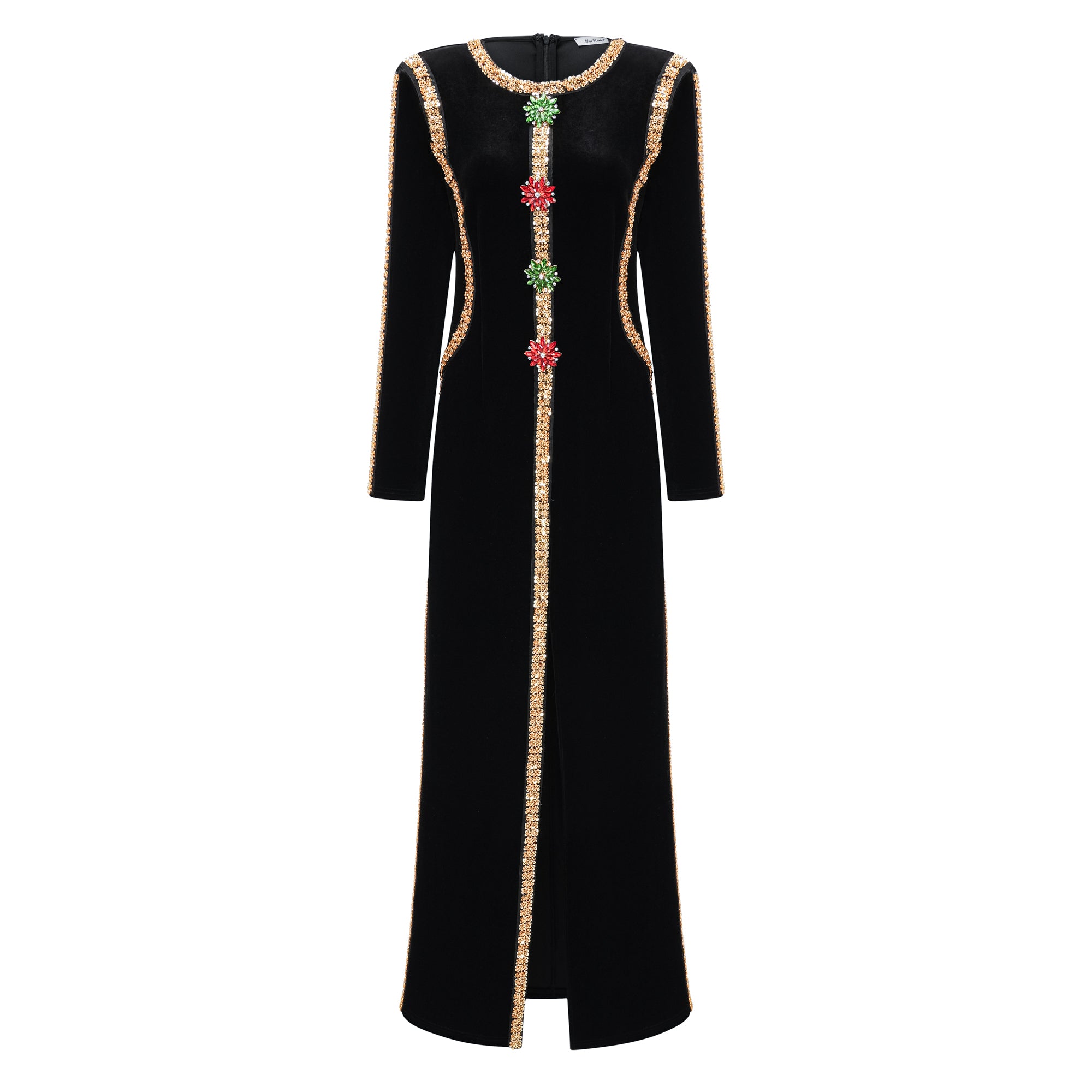 فستان طويل من المخمل المزخرف