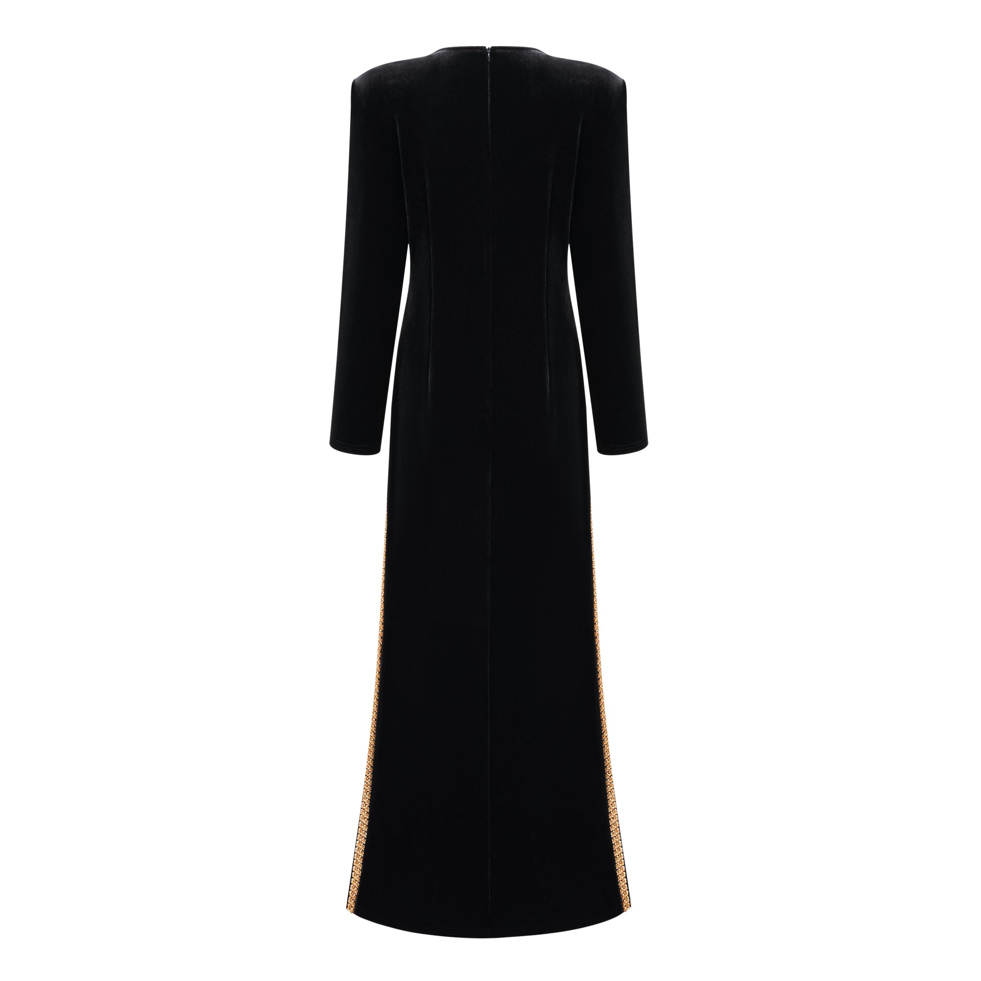 فستان طويل من المخمل المزخرف