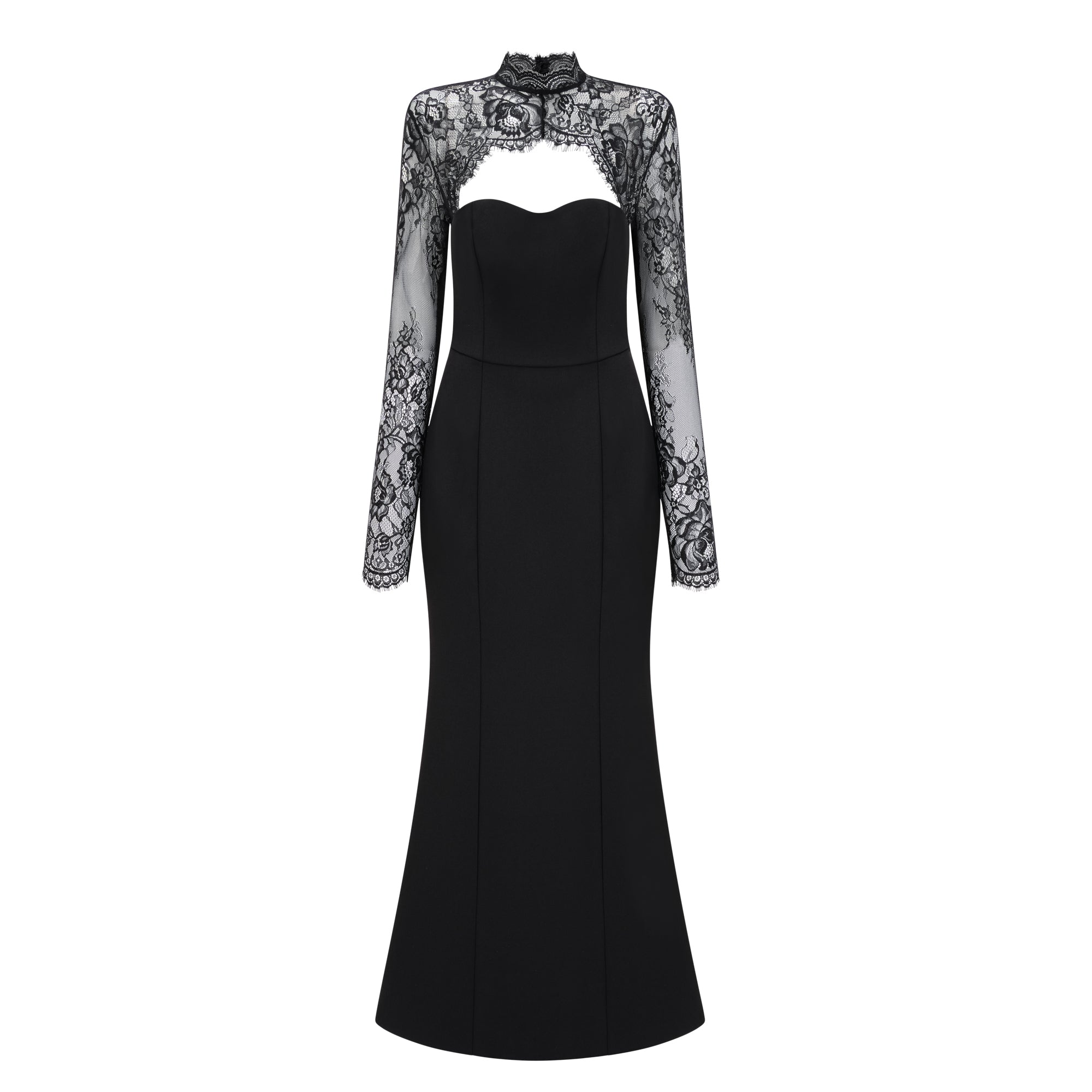 فستان طويل بأكمام من الدانتيل