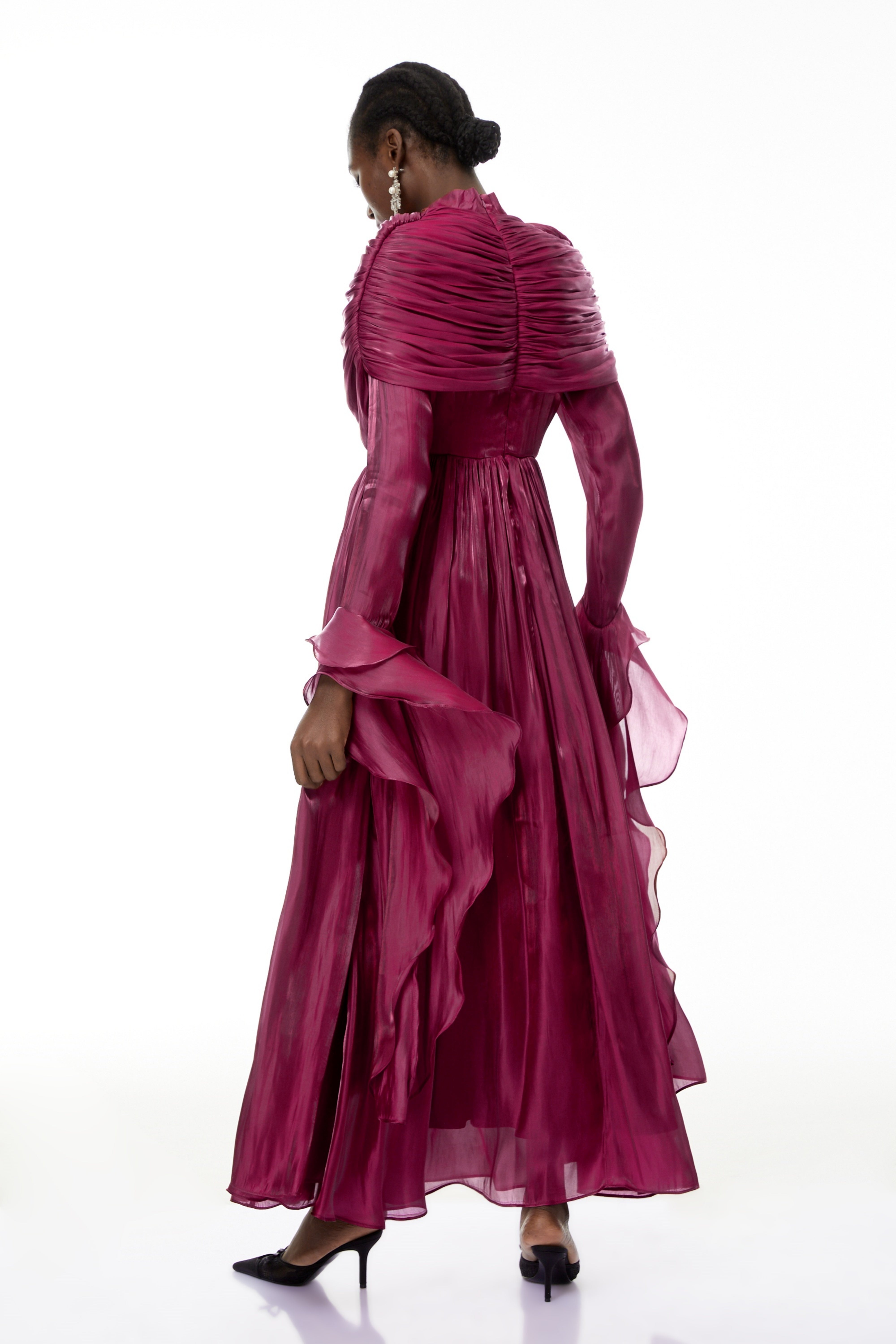 فستان ماكسي طويل بياقة مزركشة من Gustave Burgundy