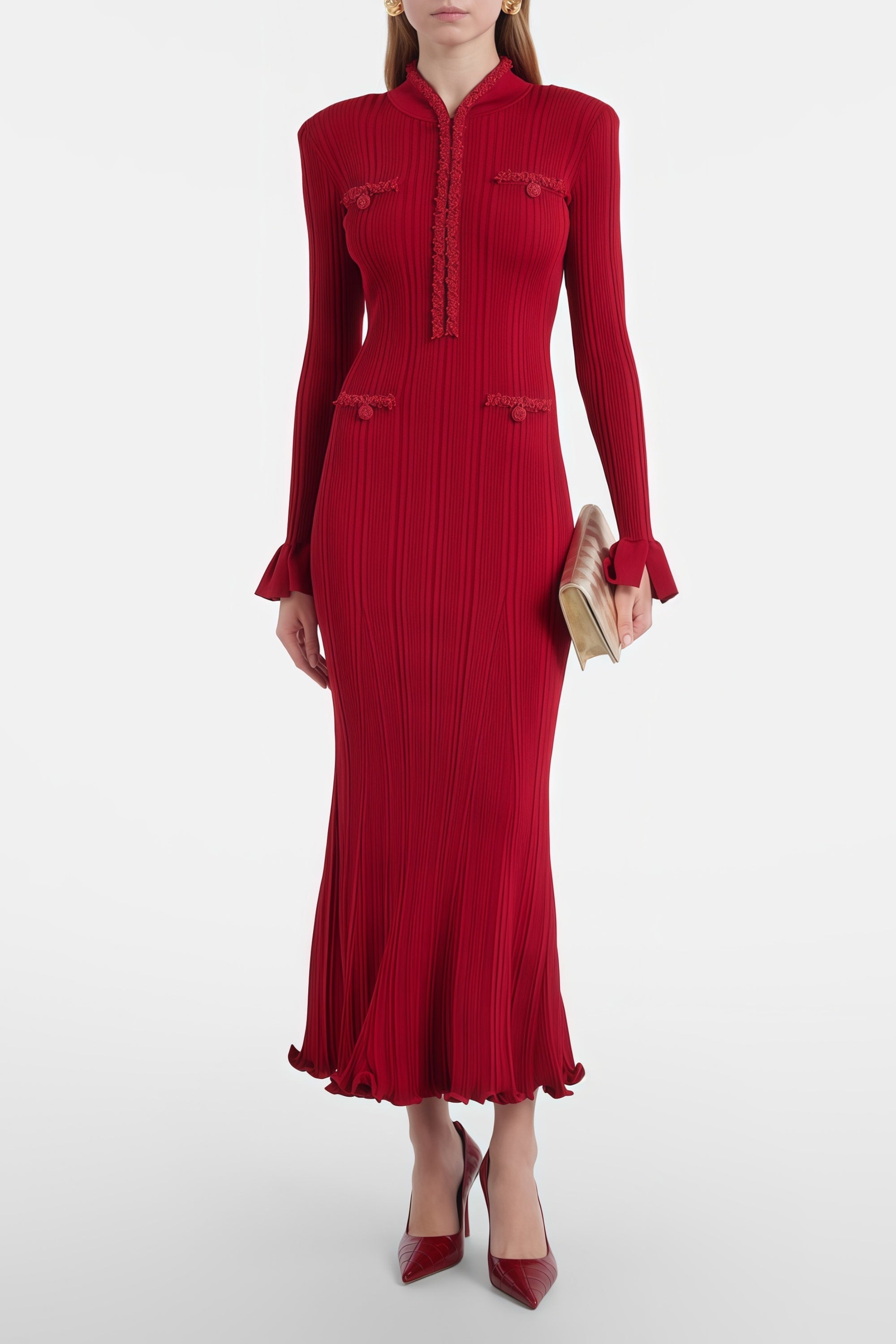 فستان ميدي ضيق من Lindokuhle مزين بخرز أحمر