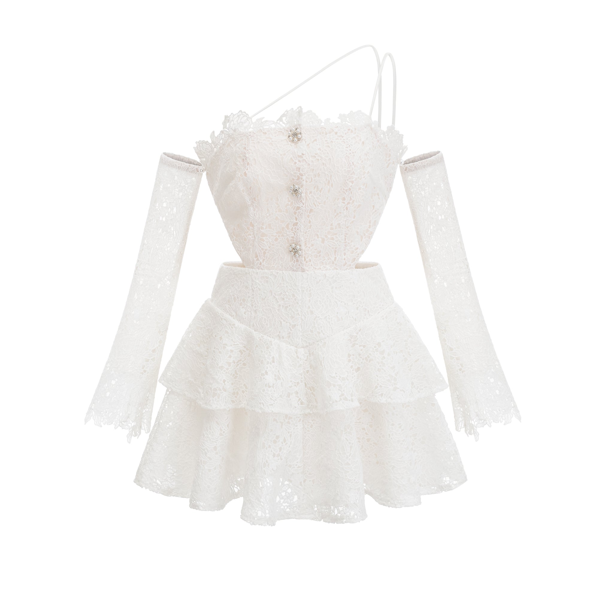 فستان قصير متدرج من الدانتيل المزركش من Cyrielle