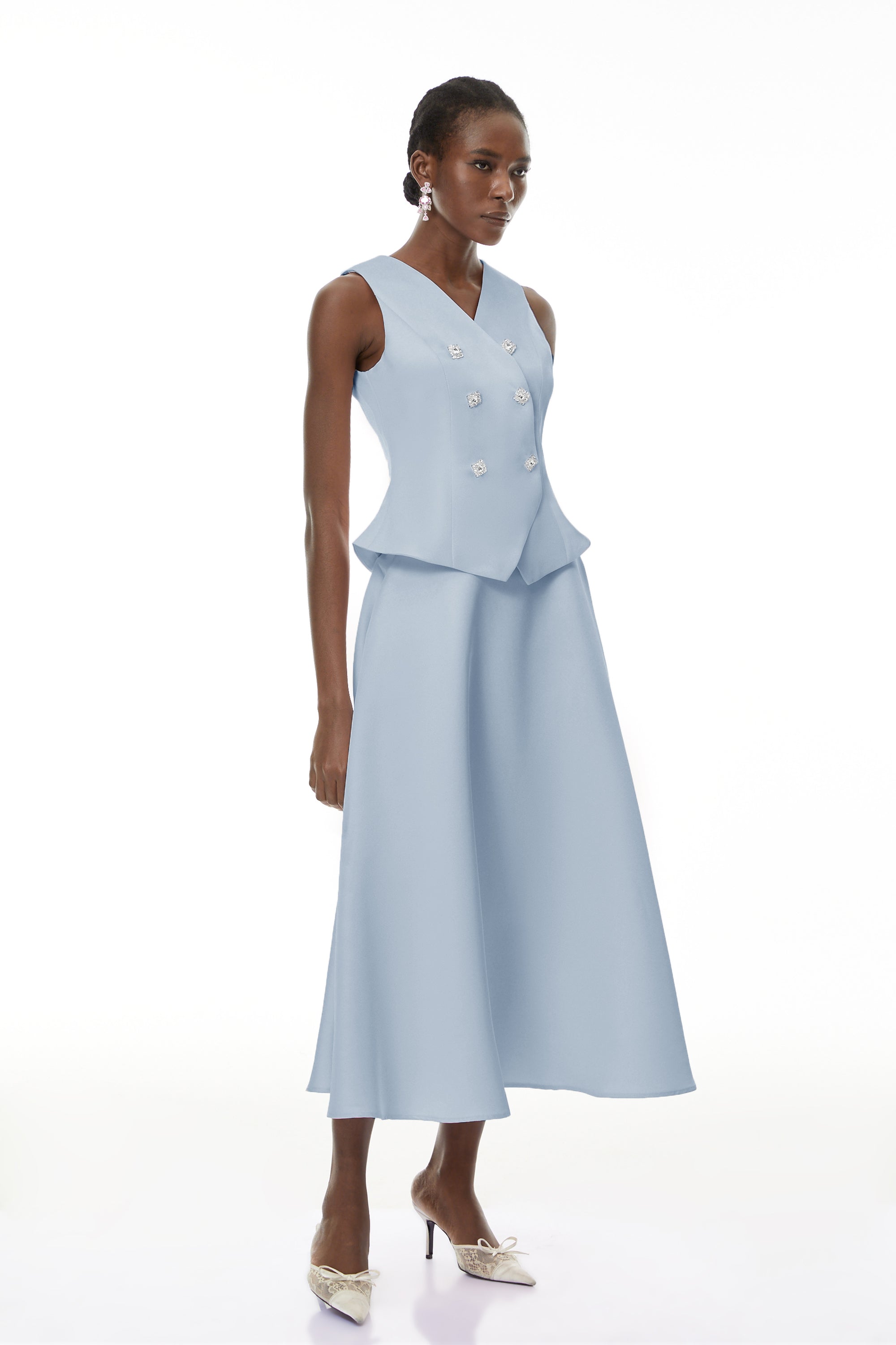 طقم بلوزة وتنورة مزينة باللون الأزرق Wilhelmine