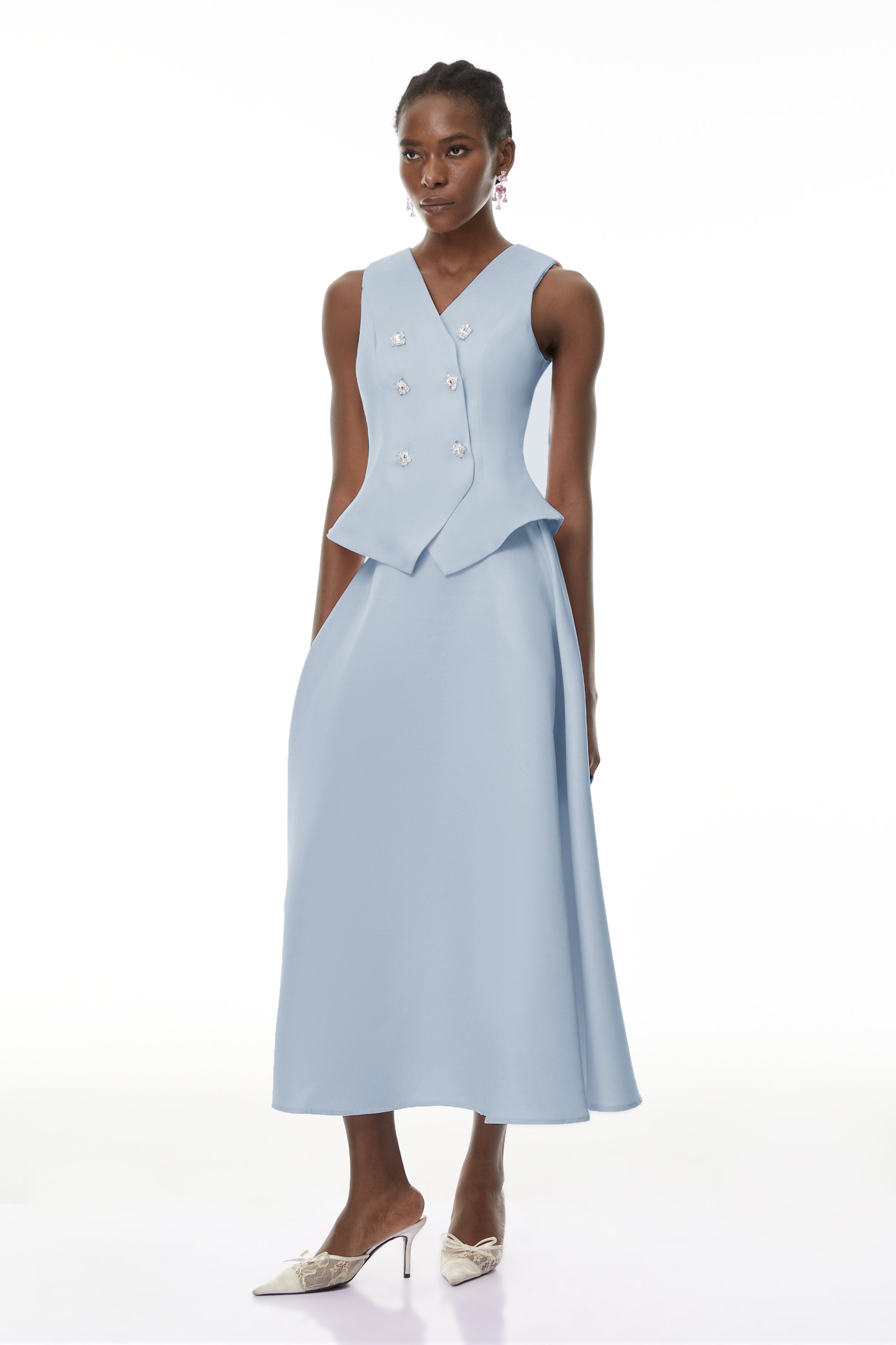 طقم بلوزة وتنورة مزينة باللون الأزرق Wilhelmine