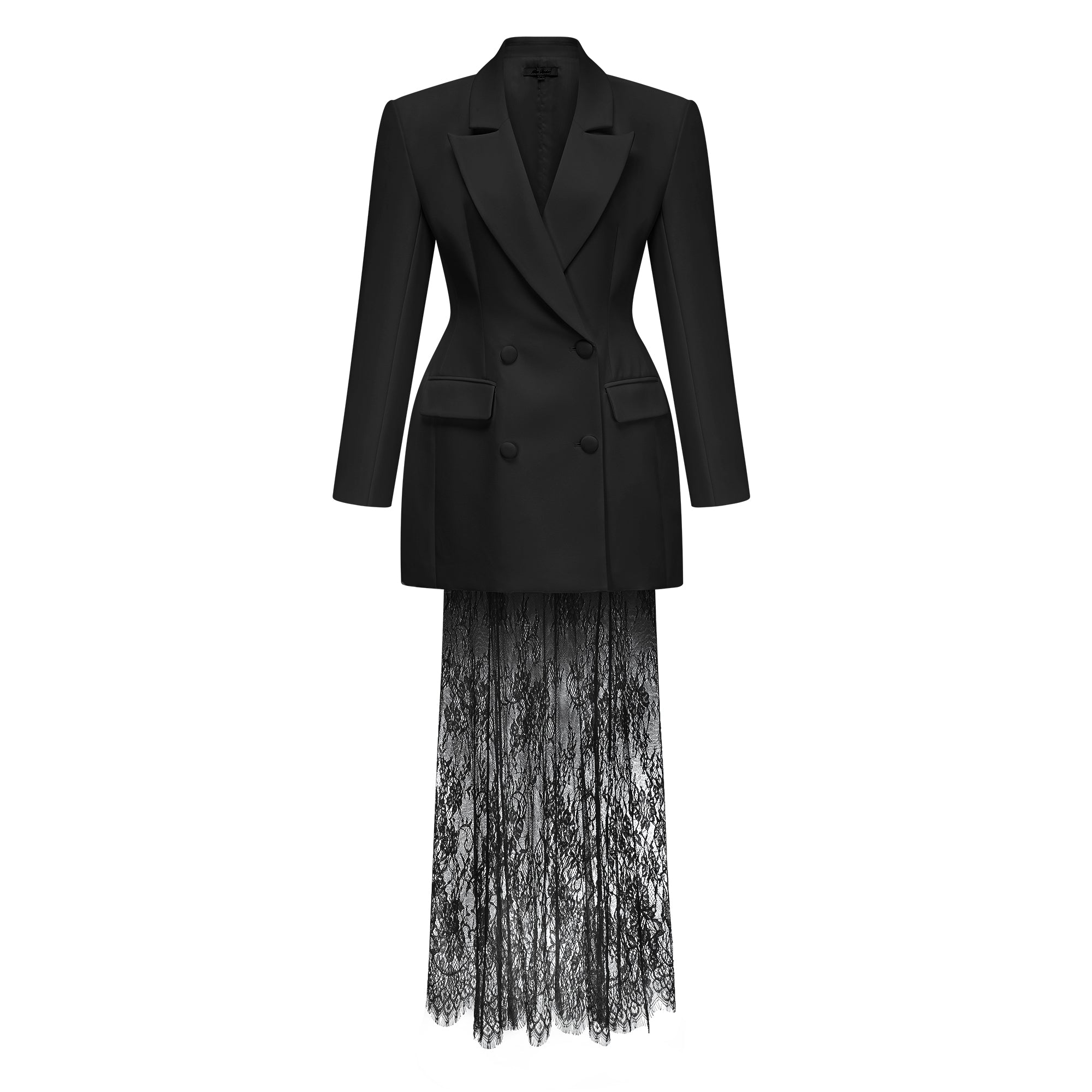 طقم سترة سوداء وتنورة دانتيل