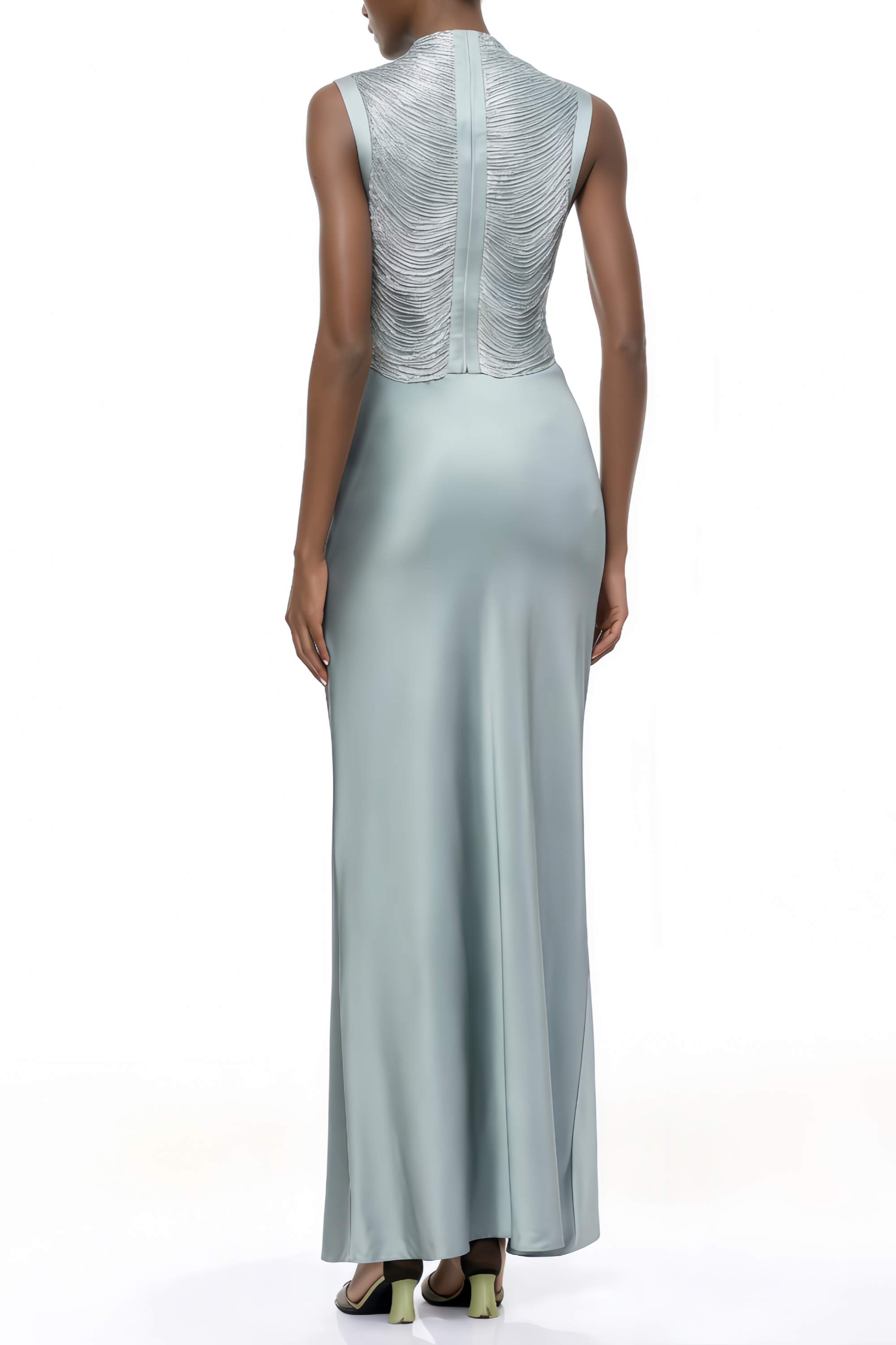 طقم بوربالا بلوزة زرقاء مزينة بأهداب وتنورة ساتان