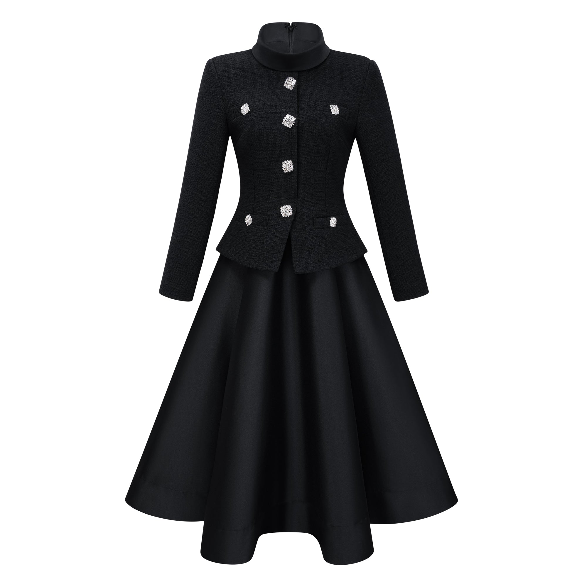 فستان ميدي من التويد برقبة عالية من Lorelei Black