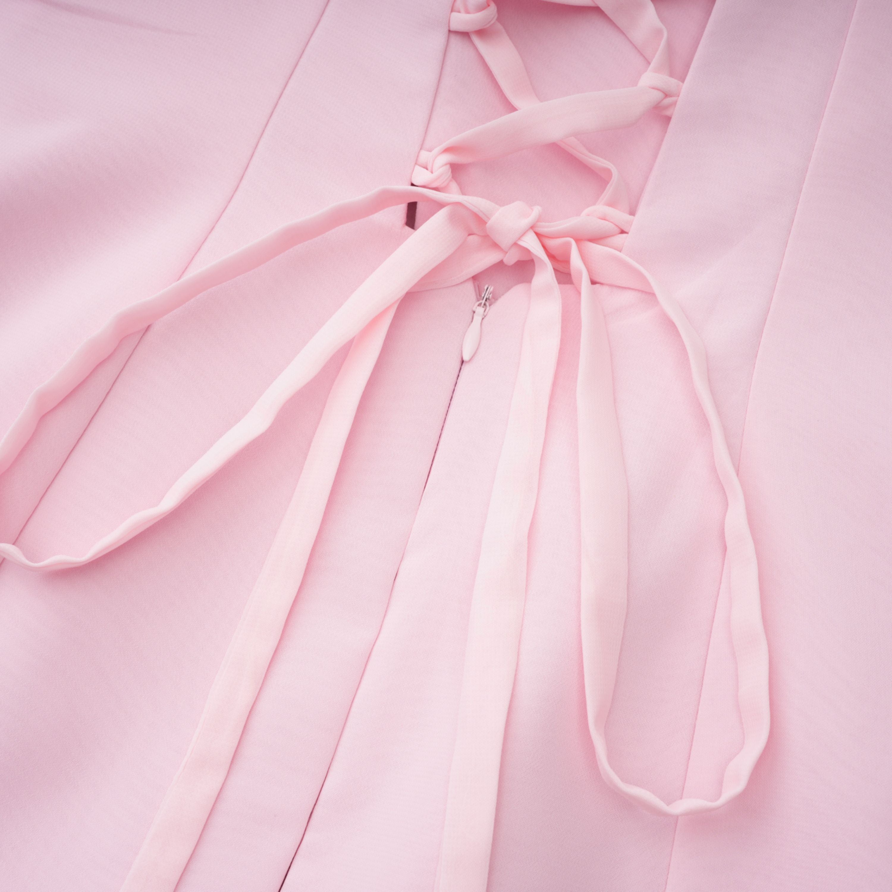 فستان طويل من الشيفون بدون أكمام بلون وردي روماني