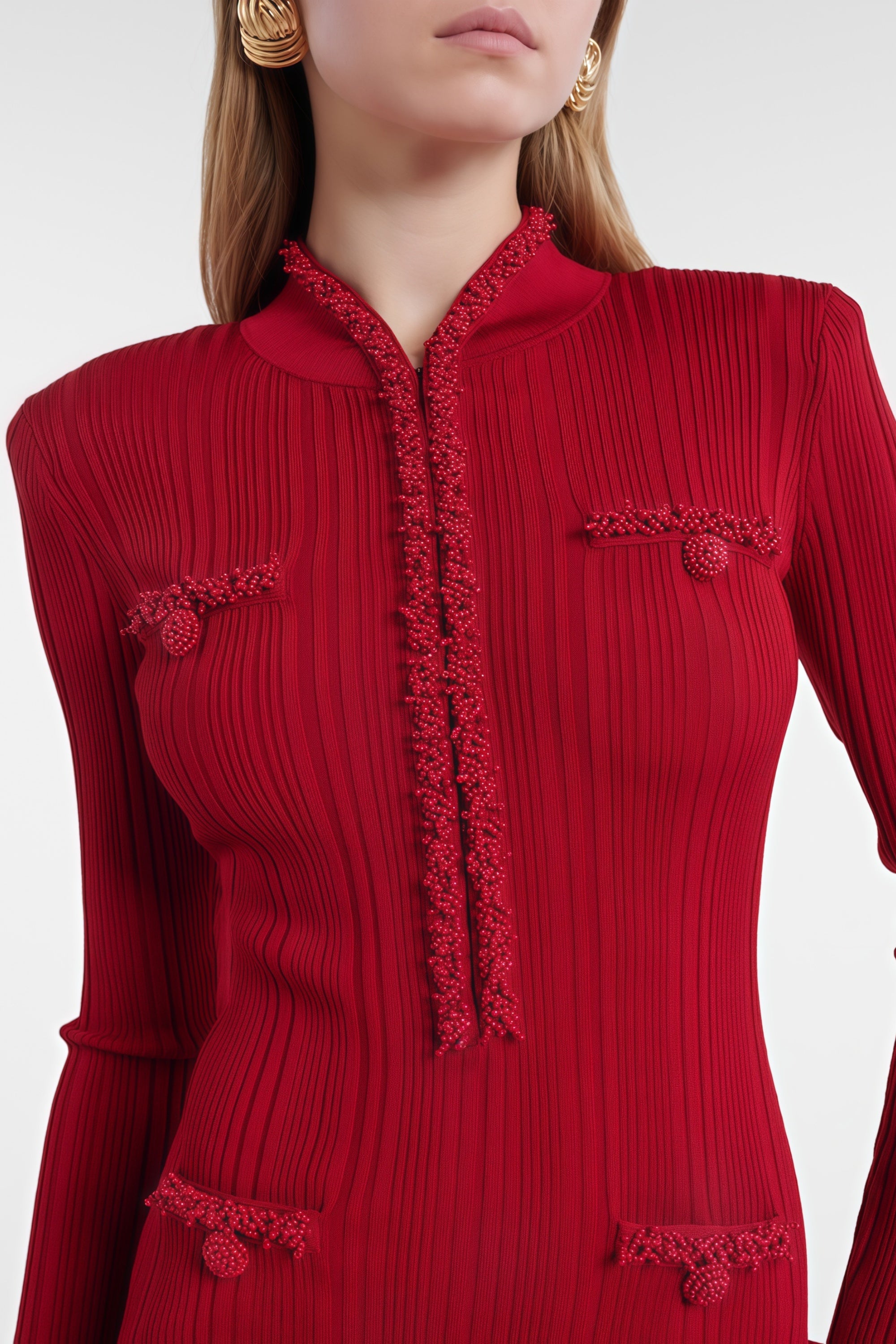 فستان ميدي ضيق من Lindokuhle مزين بخرز أحمر