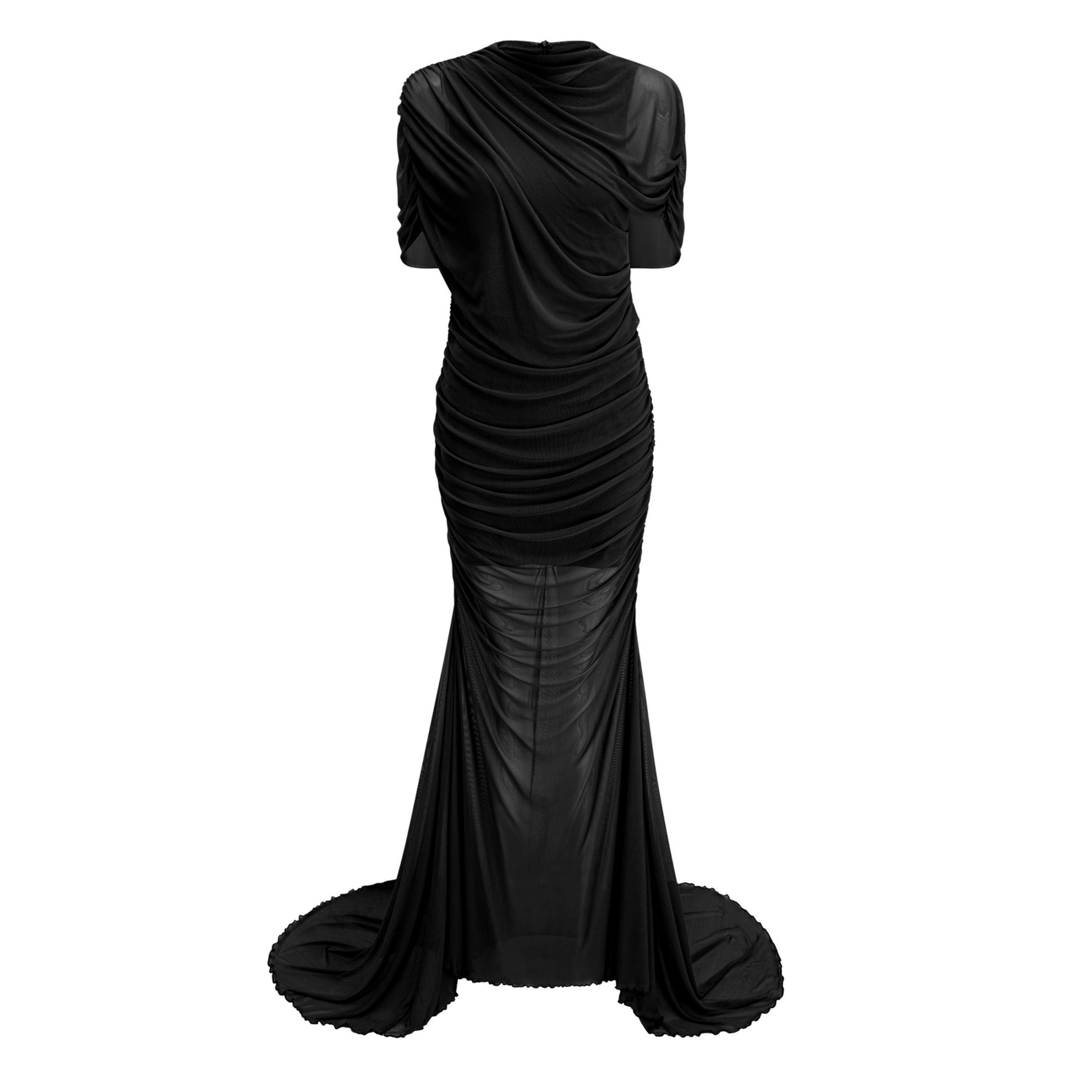 فستان طويل غير متماثل من الشبك المزركش باللون الأسود من Sylphe